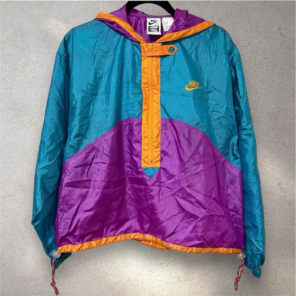 Vintage 90's Nike Elite Windbreaker Track Suit Jacket 1/2 Zip Hood Purple Teal S
